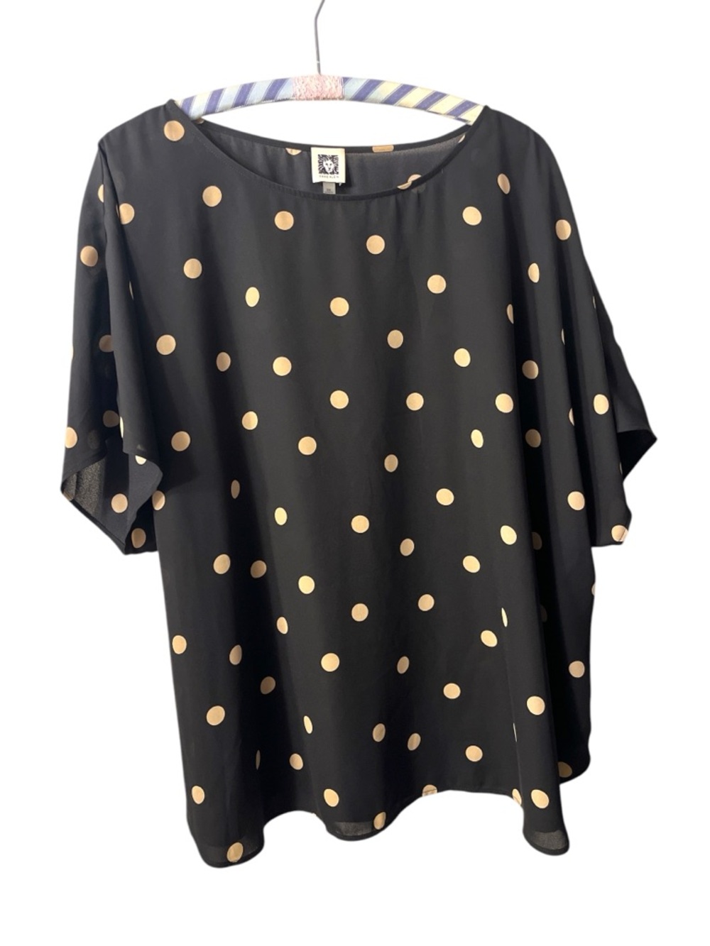 Anne Klein Plus Size Large Dot Bateau Neck Short Sleeve Blouse